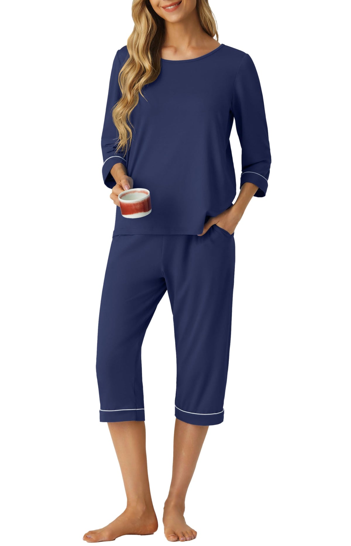 PrinStory Womens Pajama Sets Capri Pjs Soft Lounge Sets XS-4XL