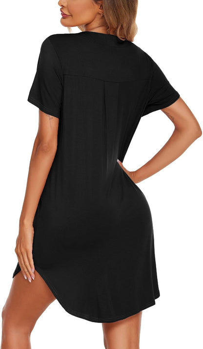 Ekouaer Womens Nightgown V Neck Button Down Sleepshirts Soft Sleepdress