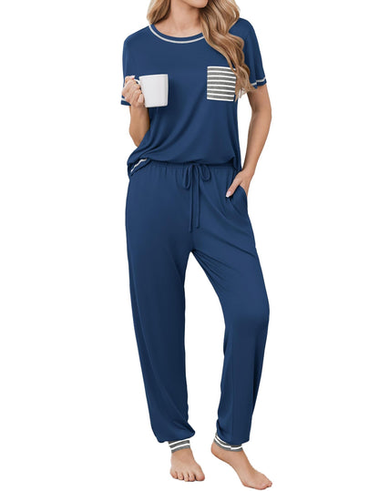 Ekouaer Womens Pajama Sets Short Sleeve Lounge Set 2 Piece Long Pants Pjs