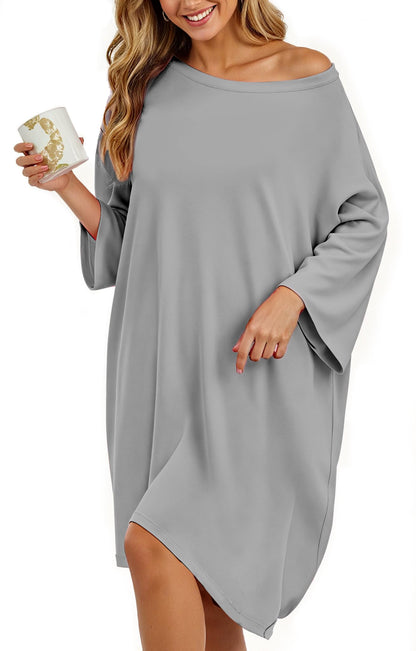 HONGTEYA Plus Size Nightgowns for Women Oversized Sleep Tshirts Dress Short Sleeves Sleepwear With Pocket Fit S-5XL
