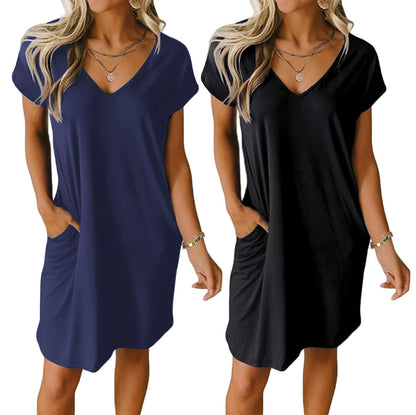 Ekouaer Womens 2 Pack Nightgown with Pockets Short Sleeve Night Shirts