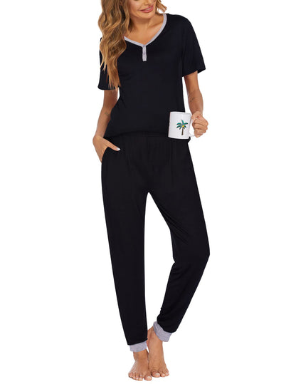Ekouaer Pajamas for Women Set 2 Piece Short Sleeve Fall Pjs with Pockets