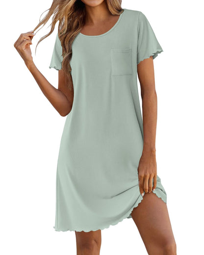 Ekouaer Bamboo Viscose Sleep Shirts for Women Short Sleeve Nightgowns