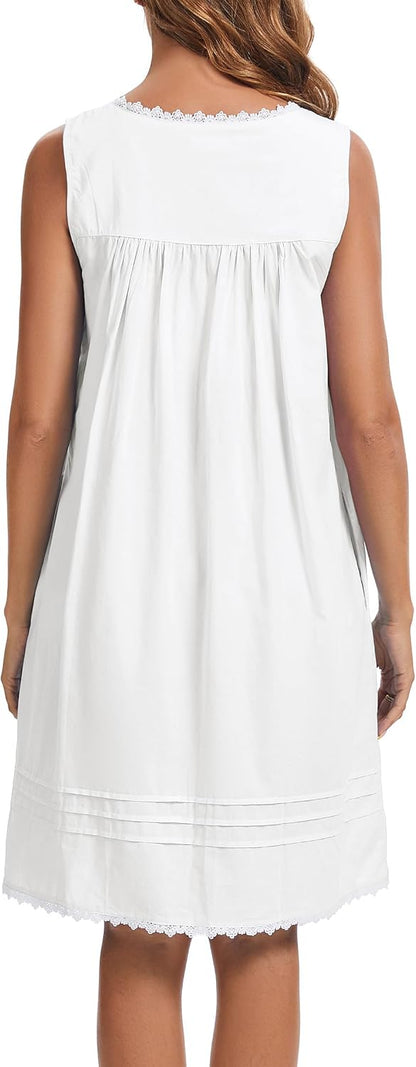 AVIIER 100% Cotton Nightgowns for Women Sleeveless Night Gown with Pockets