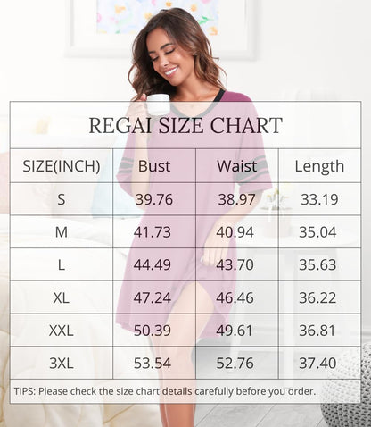 REGAI Women's Nightgowns Short Sleeve Soft Sleepshirt