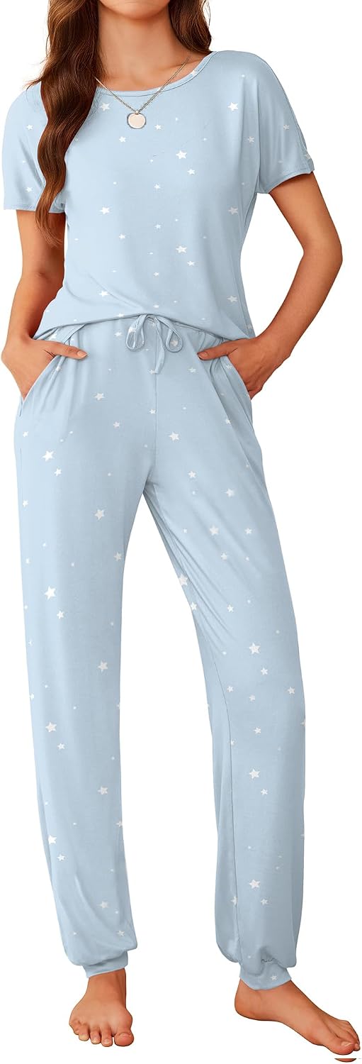 Ekouaer Pajamas for Womens Set Soft 2 Piece Loungewear with Jogger Pants