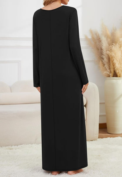 DouBCQ Nightgowns for Women Long Sleeve Button House Dress Soft Sleepwear