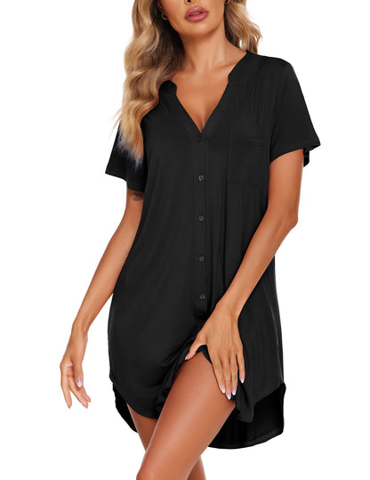 Ekouaer Nightgowns for Women Button Down Night Gown Short Sleeve Nightshirt
