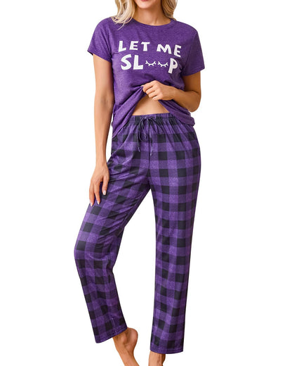 difficort Womens Pajama Sets Short Sleeve Long Pants Sleepwear with Pockets