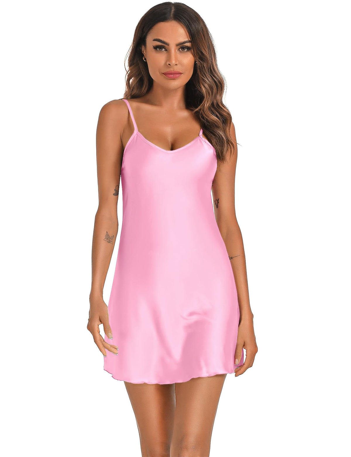 Litherday Women's Satin Nightgown Silk Slip Dress Sleepwear Sexy V Neck Negligee Lingerie Short Nightwear