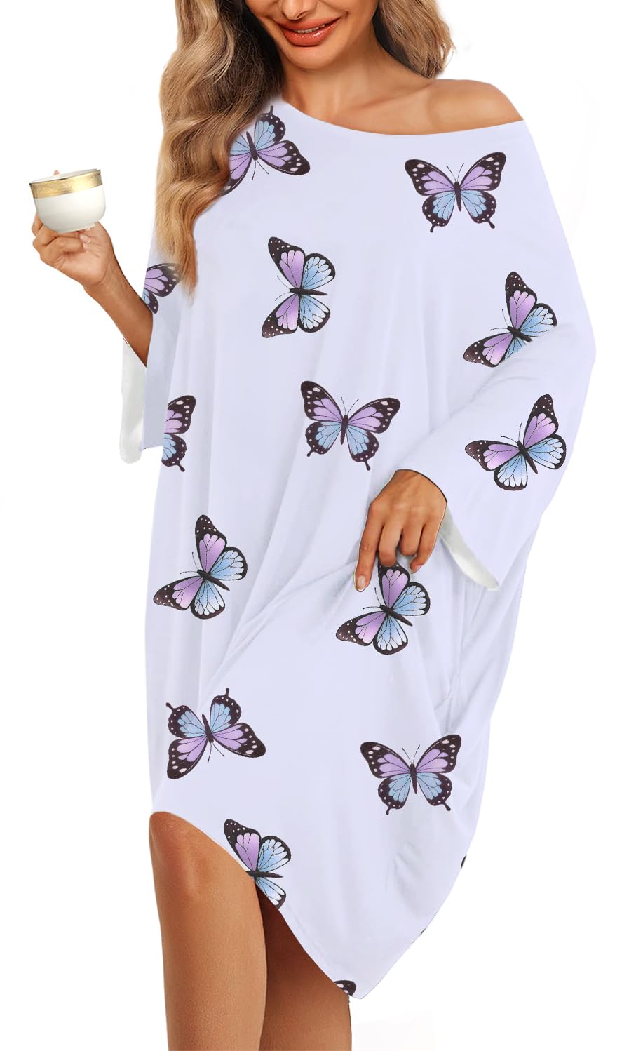 KFUBUO Plus Size Nightgowns for Women Oversized Sleep Tshirts Dress Short Sleeves Sleepwear With Pocket Fit S-5XL