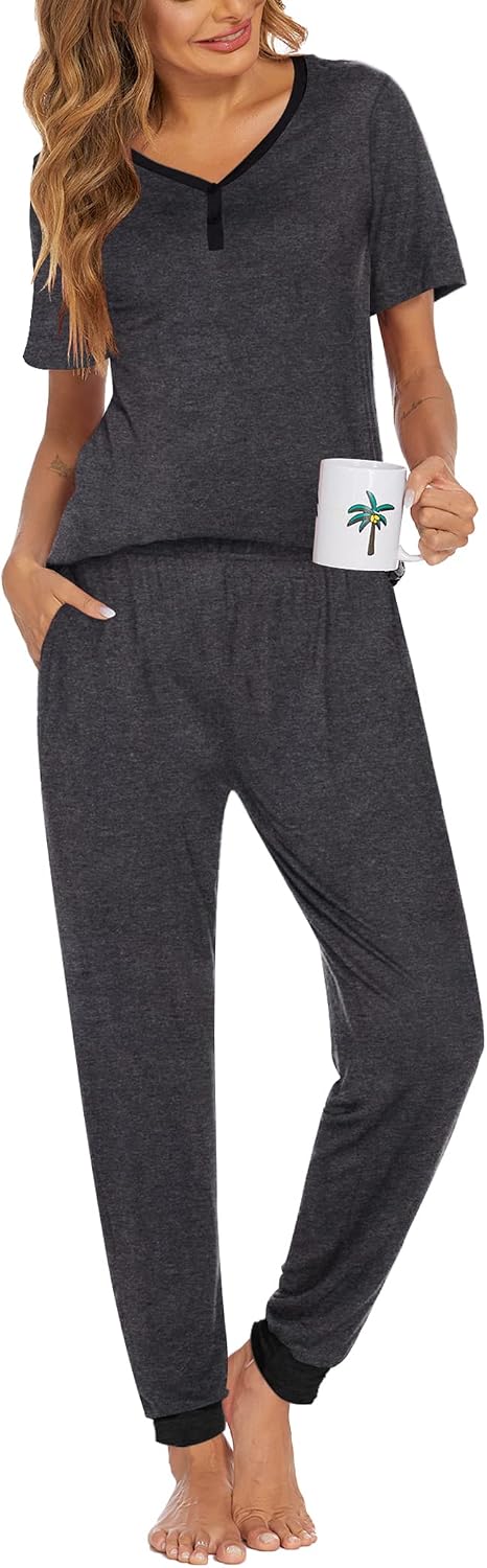 Ekouaer Pajamas for Women Set 2 Piece Short Sleeve Fall Pjs with Pockets