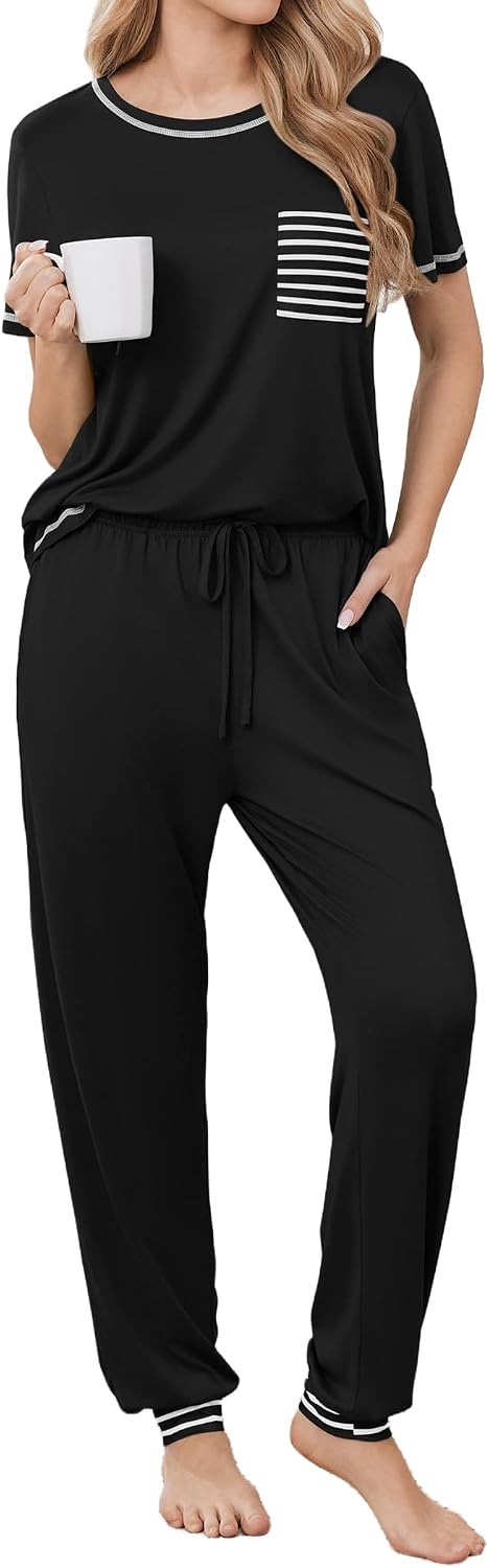 Ekouaer Womens Pajama Sets Short Sleeve Lounge Set 2 Piece Long Pants Pjs