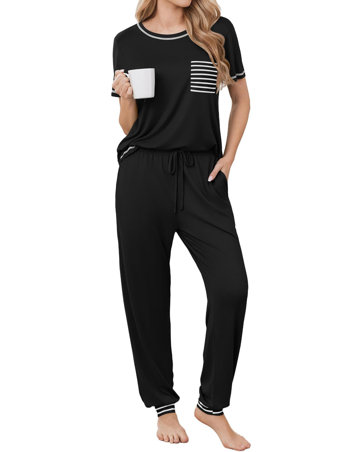 Ekouaer Womens Pajama Sets Short Sleeve Lounge Set 2 Piece Long Pants Pjs
