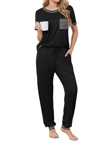 Ekouaer Womens Pajama Sets Short Sleeve Lounge Set 2 Piece Long Pants Pjs
