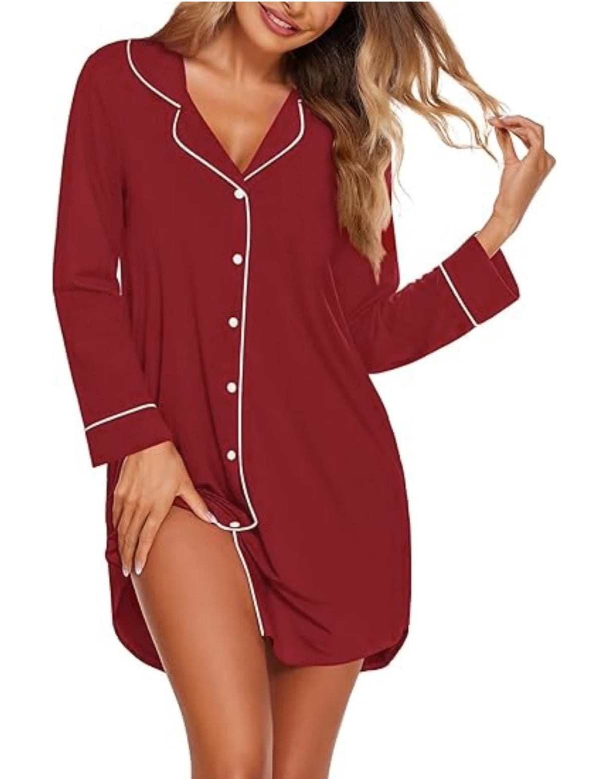 Ekouaer Womens Nightgown Long Sleeve Nightshirt Soft Button Down Sleepshirt