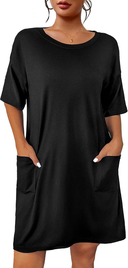 Ekouaer Womens Nightgown with Pockets Short Sleeve Sleep Shirts