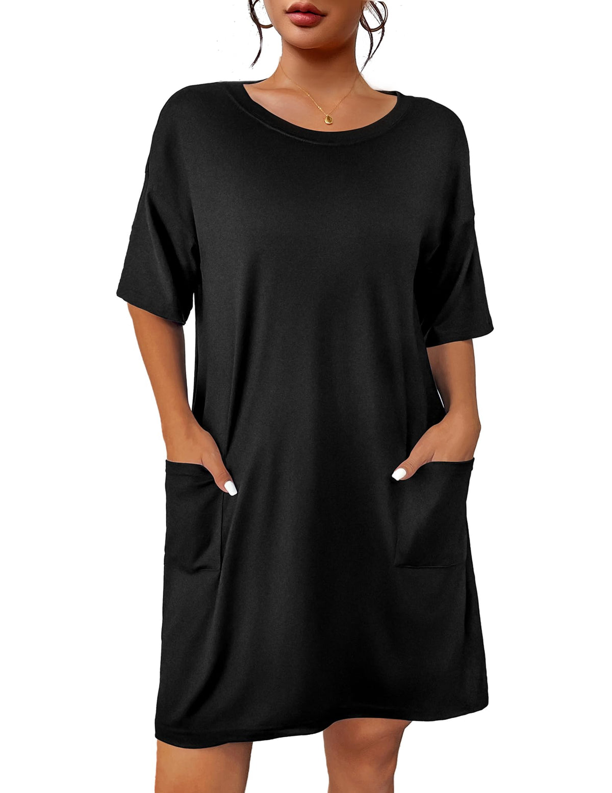 Ekouaer Womens Nightgown with Pockets Short Sleeve Sleep Shirts