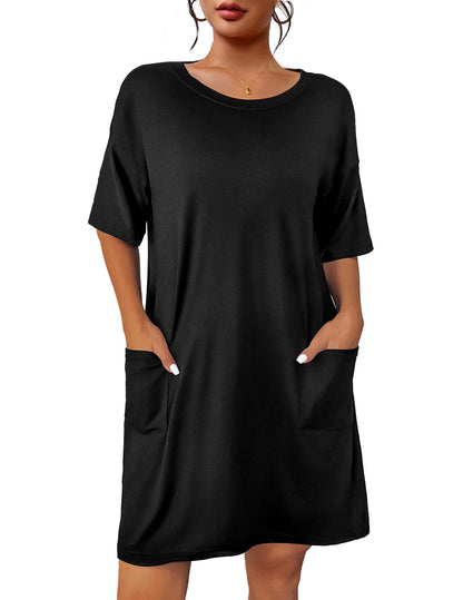 Ekouaer Womens Nightgown with Pockets Short Sleeve Sleep Shirts