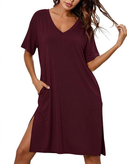 Ekouaer Womens Plus Size Nightgown Bamboo Viscose Short Sleeve Sleepshirt
