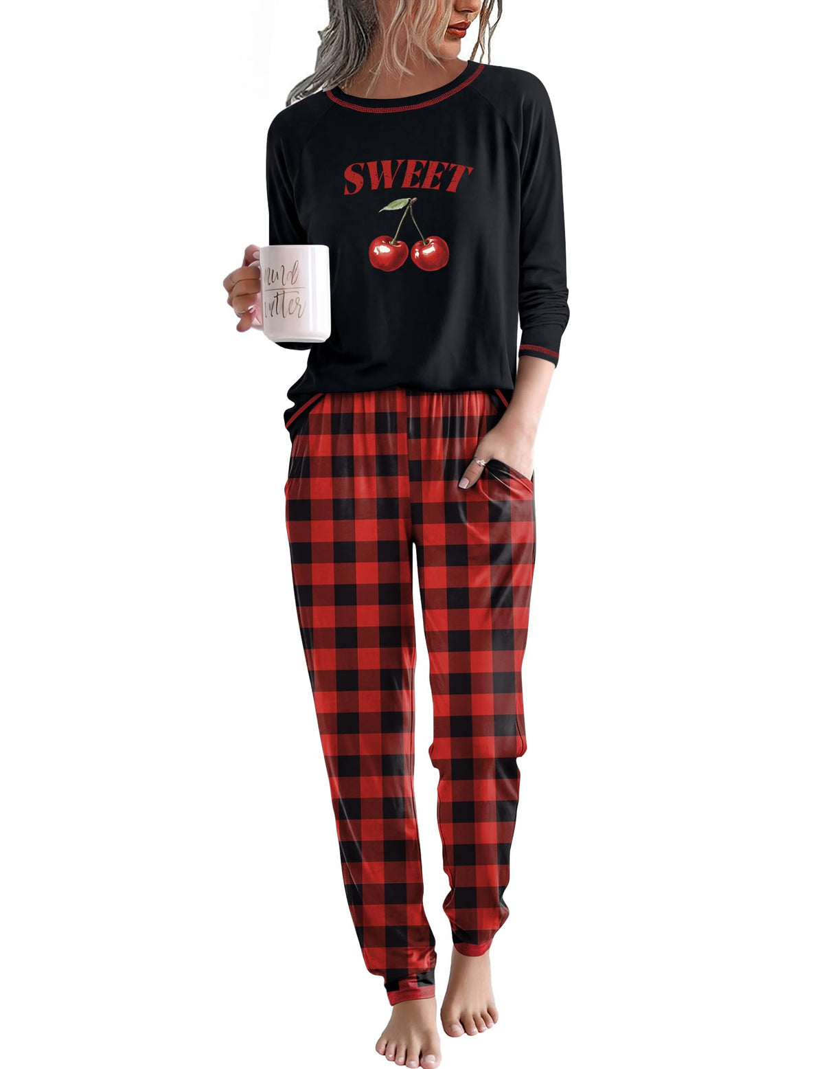 Ekouaer Women Pajama Sets Jogger Sleepwear Printed Lounge Set with Pockets