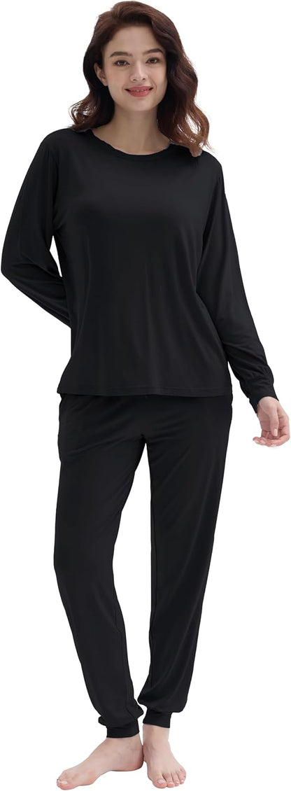 Joyaria Bamboo Viscose Pajamas Women Soft Long Sleeve Cooling Jogger Pants