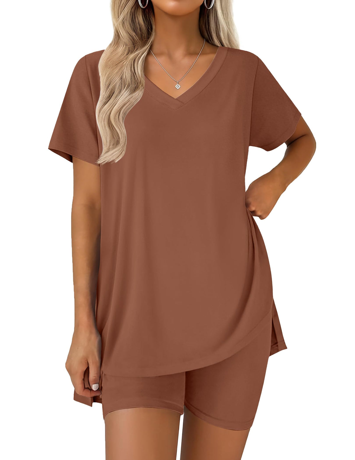 Ekouaer Pajamas for Womens Set 2 Piece Short Sleeve Matching Pj Shorts Sets