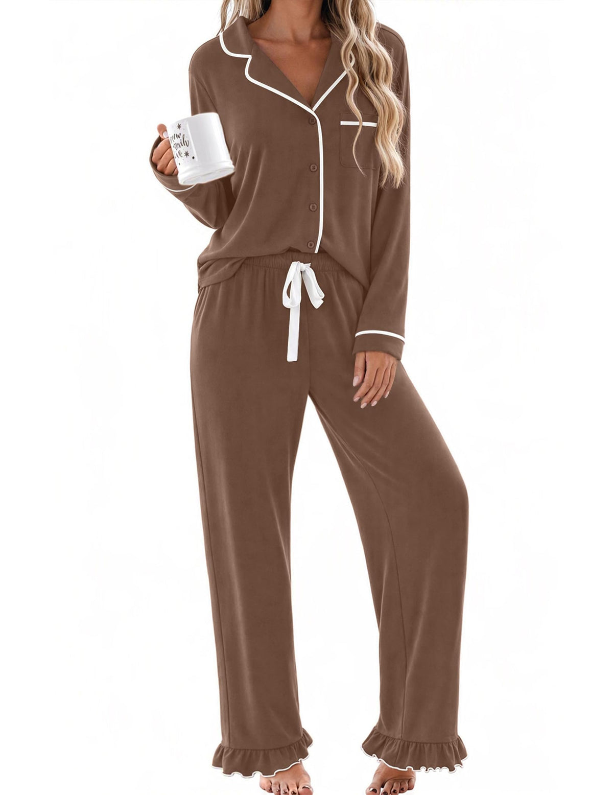 Ekouaer Womens Pajama Sets Long Sleeve Sleepwear Button Down Pjs Loungewear