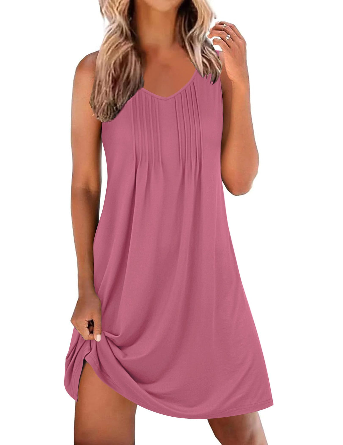 Ekouaer Cotton Nightgowns for Women Sleeveless Pleated Night Gown
