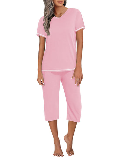 Ekouaer Women's Capri Pajama Sets Short Sleeve Two Piece Summer Lounge Sets