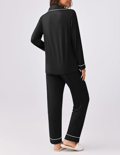 Ekouaer Womens Pajamas Set Button Down Long Sleeve Top & Pants Lounge Sets
