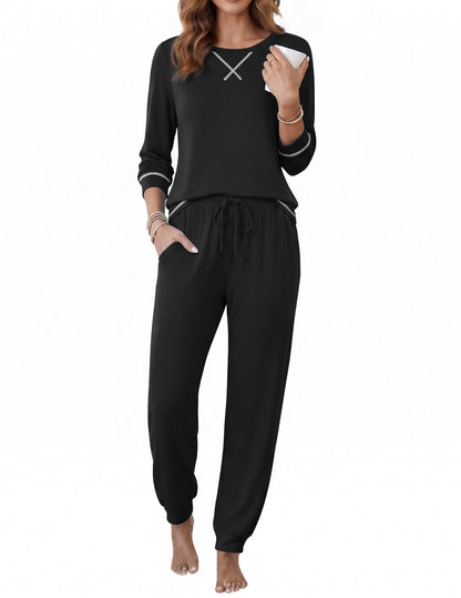 Ekouaer Pajamas for Women Set Long Sleeve Top and Jogger Pants Lounge Sets