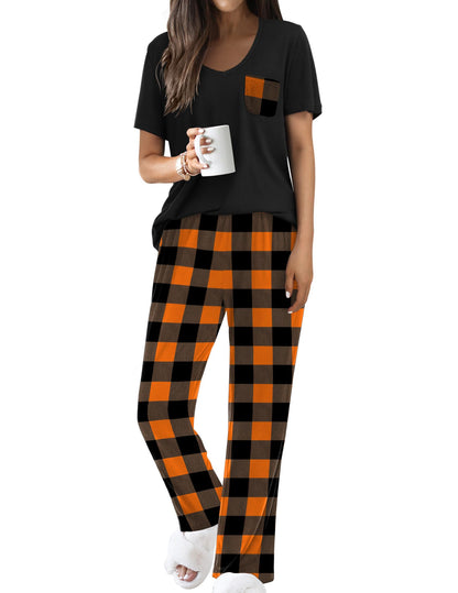 Ekouaer Pajama Sets for Women 2 Piece Short Sleeve Pj V Neck Chest Pocket