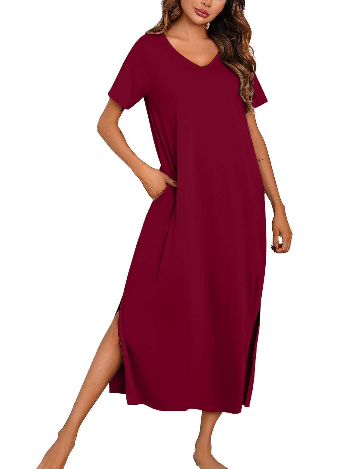Marvmys Women Short Sleeve Nightgown Cotton Long Nightshirts with Pocket