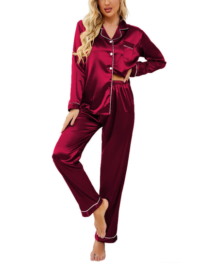 Ekouaer Women's Classic Button Down Long Satin Silk Pajama Set