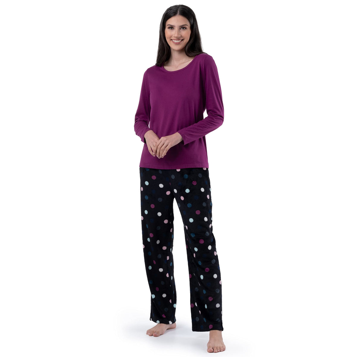 Fruit of the Loom Women's Sueded Jersey Crew Top and Fleece Pant Sleep Set