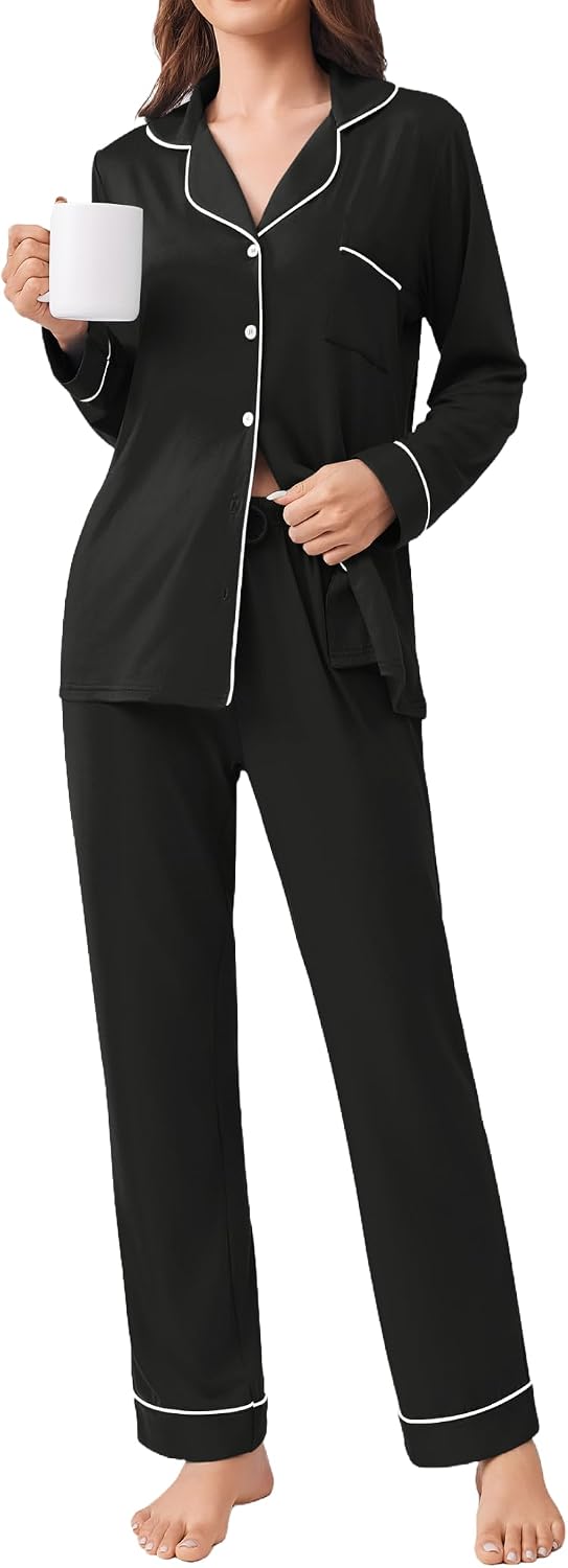 Ekouaer Womens Pajamas Set Button Down Long Sleeve Top & Pants Lounge Sets