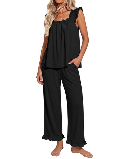 Ekouaer Pajamas for Women Set 2 Piece Ruffle Sleeveless Pj Bridal Sleepwear