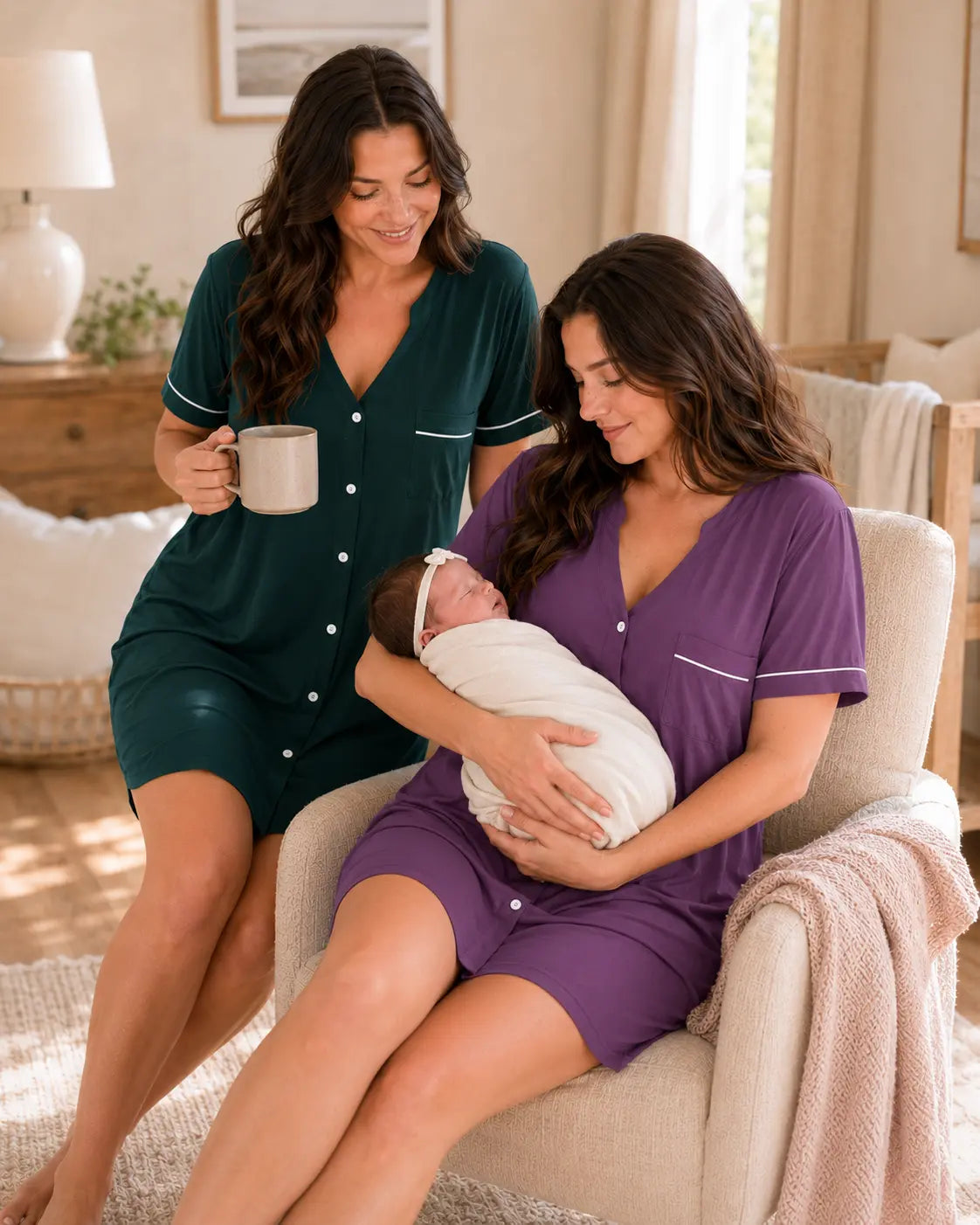 FAIRYFOREST Women's Oversized Button Down Pajama Dress, V Neck Short Sleeve Sleep Shirt Dress with Pocket, Comfortable Loose Fit Nightgown Loungewear Homewear for Plus Size Curvy Women