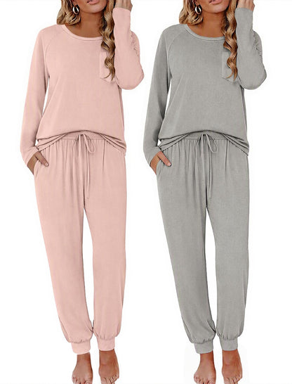 Ekouaer 2 Pack Womens Pajama Sets Long Sleeve Pjs Soft Comfy Lounge Set