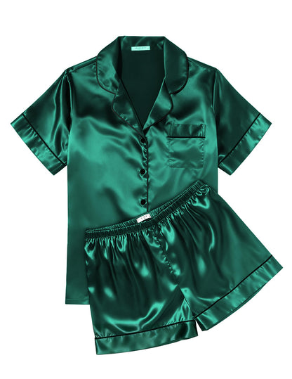 Ekouaer Womens Silk Satin Pajama Sets Soft Short Sleeve Button Up Sleepwear