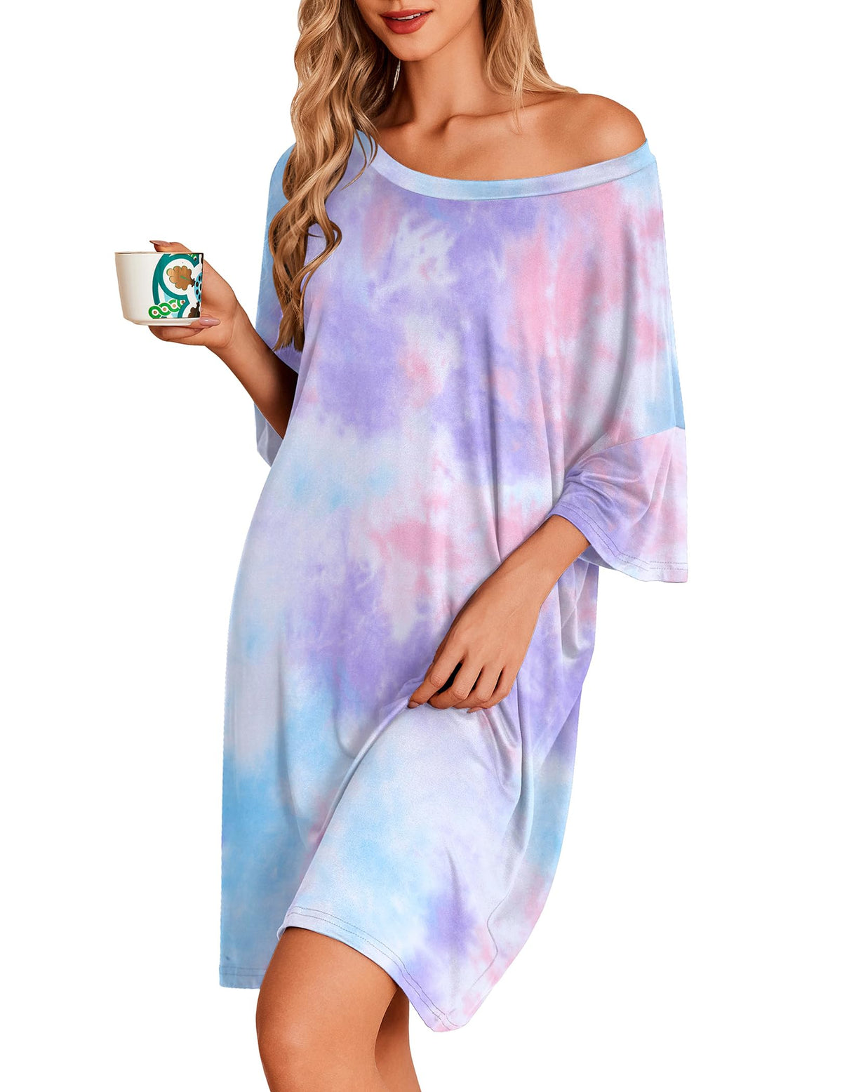 Ekouaer Plus Size Nightgown for Women Oversized Sleep Shirt Sleepwear S-5XL