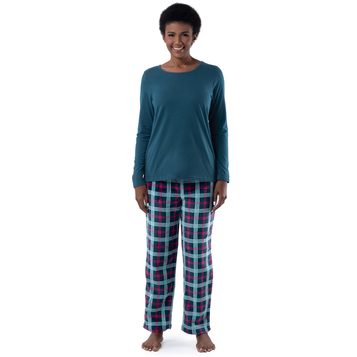 Fruit of the Loom Women's Sueded Jersey Crew Top and Fleece Pant Sleep Set