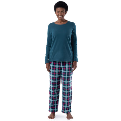 Fruit of the Loom Women's Sueded Jersey Crew Top and Fleece Pant Sleep Set