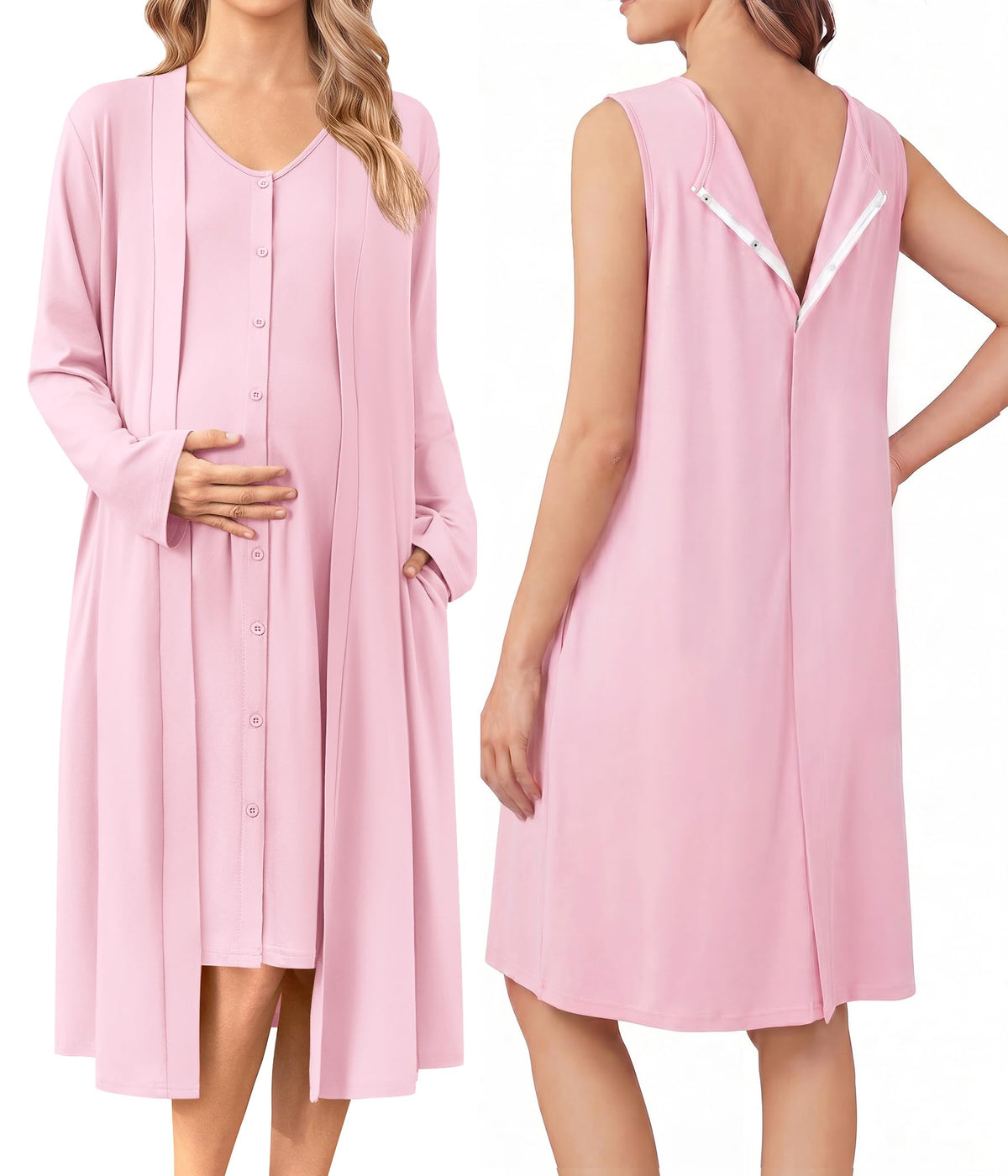Ekouaer Labor and Delivery Gown and Robe Set for Hospital Nursing Nightgown