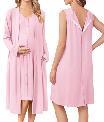 Ekouaer Labor and Delivery Gown and Robe Set for Hospital Nursing Nightgown