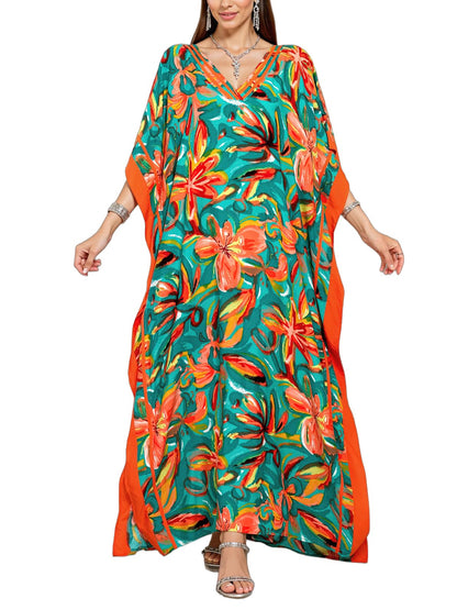 NFVNKJ Plus Size Mumu Dresses for Women - Boho Batwing Sleeve Caftan with Side Slits, Long Moo Moo Nightgown & Beach Cover Up