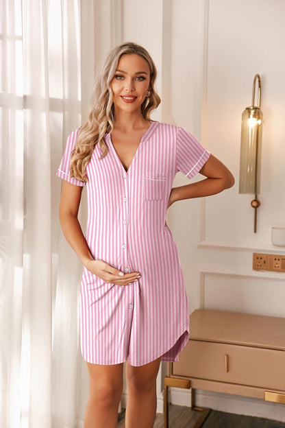 Ekouaer Nightgowns for Women Button Down Night Gown Short Sleeve Sleepshirt