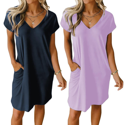Ekouaer Womens 2 Pack Nightgown with Pockets Short Sleeve Night Shirts