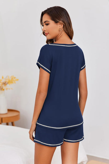 Ekouaer Womens Pajama Sets 2 Piece Pjs Short Sleeve Top and Shorts